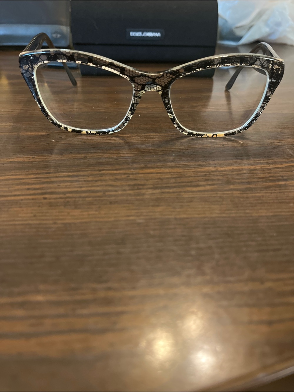 Dolce & Gabbana Black and Cream Patterned Cat-Eye Glasses